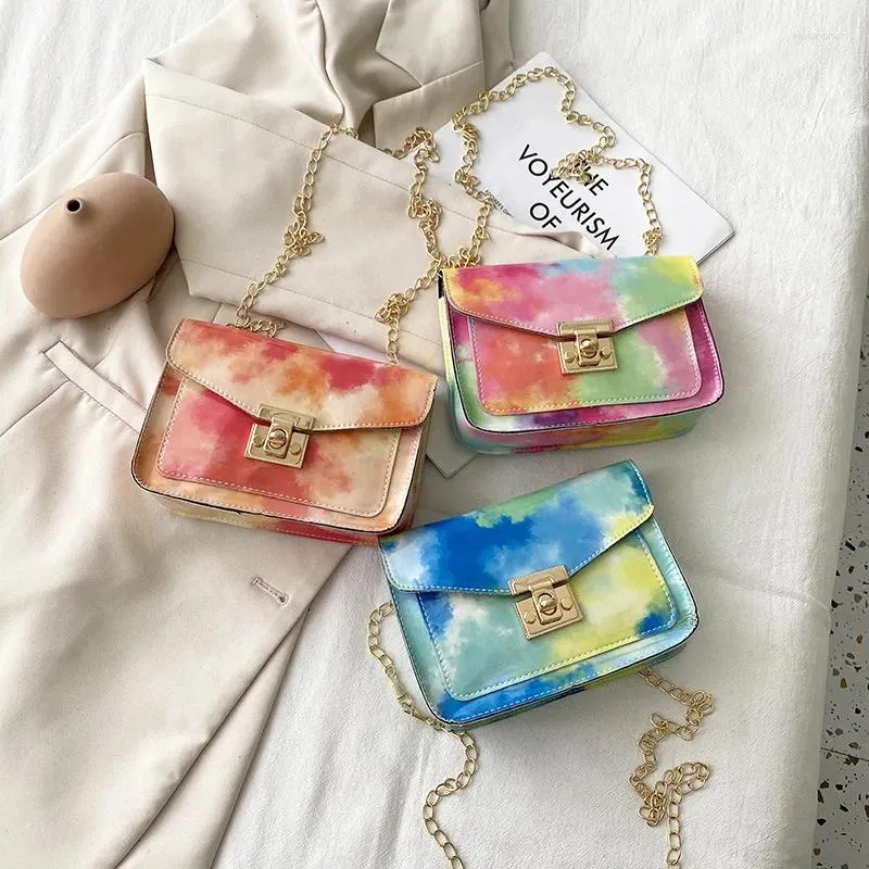 Shoulder Bags Gradient Color Cloud Mist Lock Chain Small Square Bag Crossbody Phone Fashionable Purses Lipstick Satchels