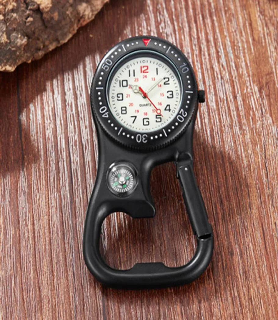Lumineuse Horloge de sport extérieur Clidon Carabiner Pocket Watch Nurse Watch Multifonction Bottle Overner pour Doctors Chefs6852982
