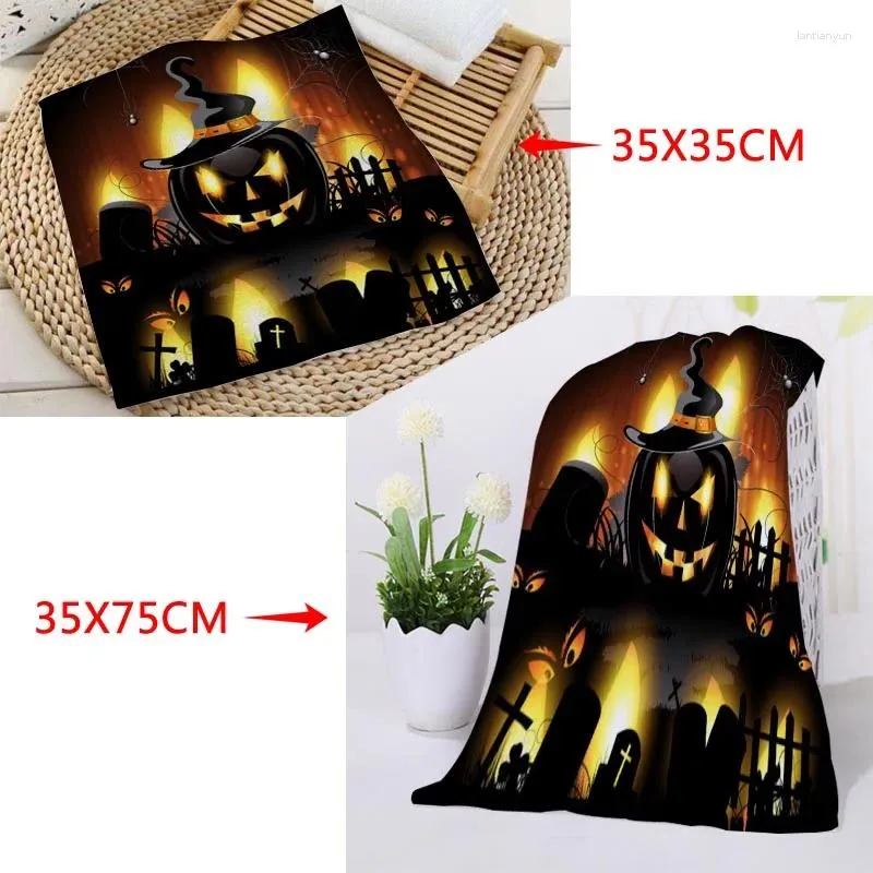 Handduk Ankomstanpassad Halloween Tryckt Face Microfiber Fabric Square Rectangle Handdukar Storlek 35x35cm 35x75cm logotyp