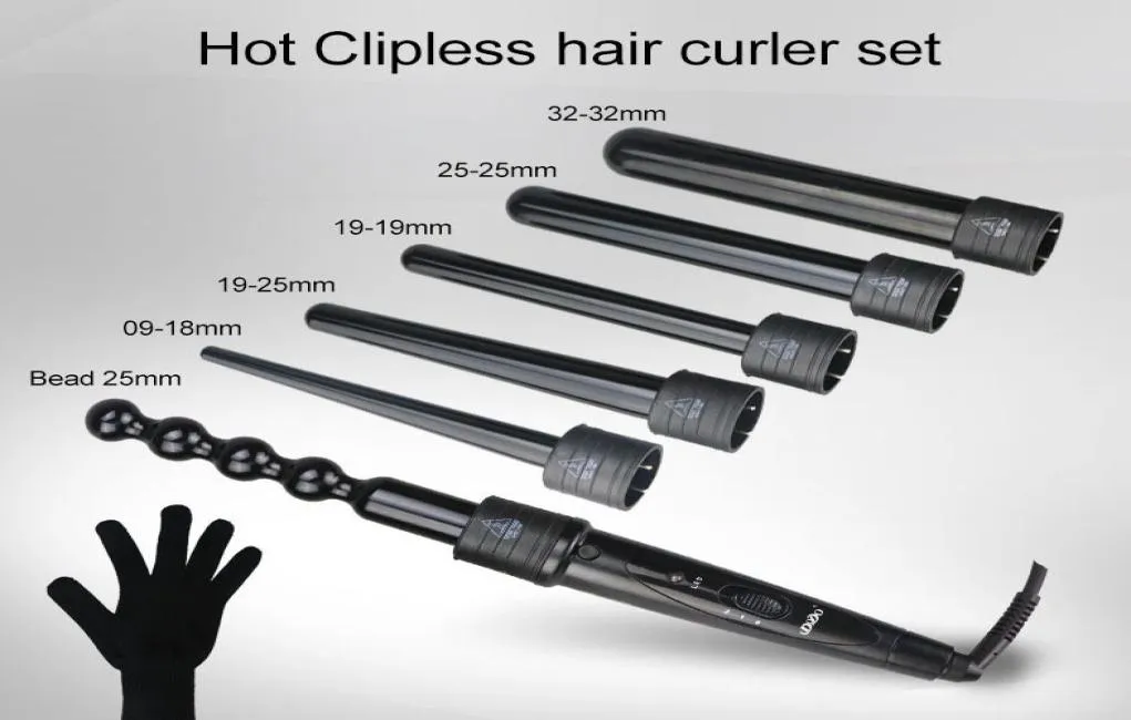 コーンバレルとビーズバレルシェイプヘアカーラー6 in 1 us eu uk plug hair curling wand with retailギフトボックス2977224