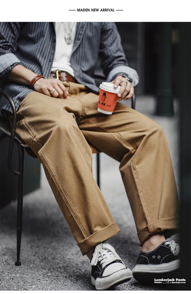 Men's Vintage Casual Khaki Pants Midweight Cotton Twill Straight Men's Vintage Casual Khaki Pants Midweight Cotton Twill Straight