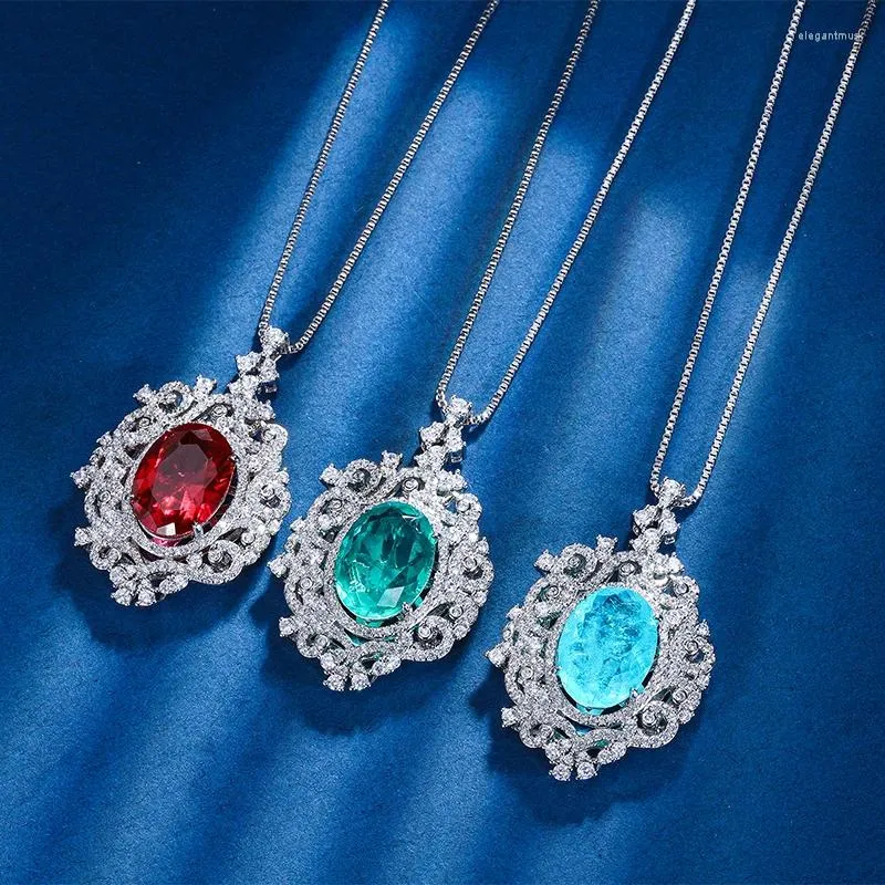 Hangende kettingen Eyika vintage Paraiba toermaline lab Ruby Brazilië vrouwen sieraden rhodium vergulde groene blauwe fusie steen bloem cz ketting