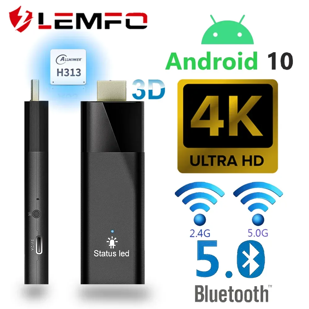 Box Lemfo Q6 Mini TV Stick 4K Video HDR Android 10 H313 Quad Core 5G / 2.4G BT 5.2 1 Go 8 Go Multi Language Écran de partage
