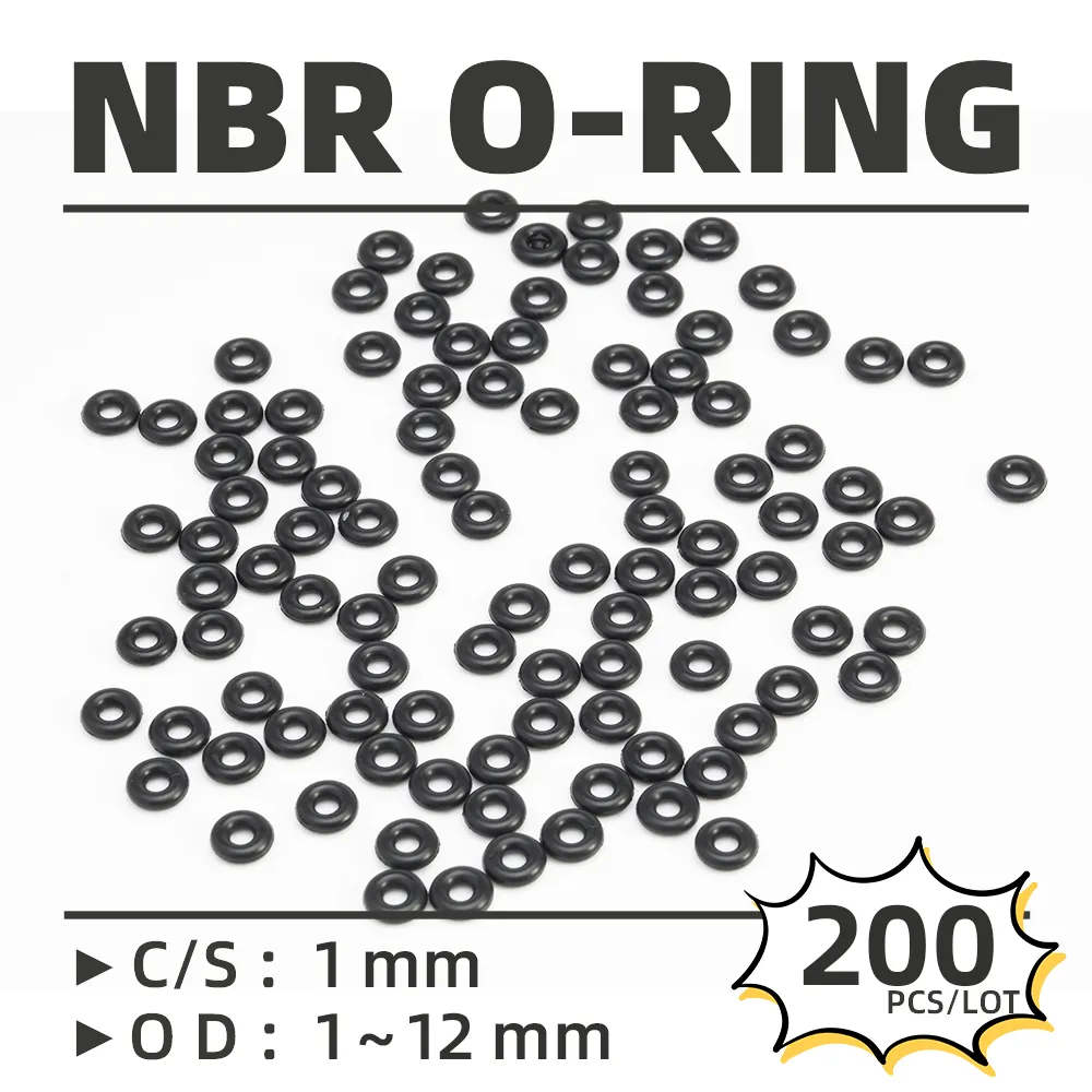 200pcs/Los Gummi -Schwarz NBR CS 1mm OD3/3,5/4/4,5/5/5.5/6/6.5/7/7,5/8/8.5/9/9.5/10/11/12mm o Ringdichtung Ölfestes wasserdicht