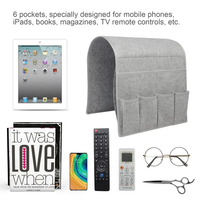 Organisateur D'accoudoir De Canapé Avec 5 Poches Et Porte-gobelet - Pochette De Rangement Pour Télécommande, Téléphone, Magazines - Polyester - Installation Facile Sans Outil