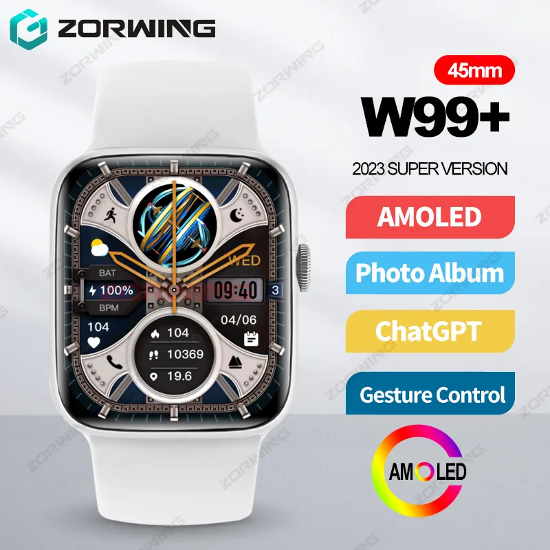 W99+ 45mm Smart Watch Men Women Amoled Chatgpt NFC SmartWatch Series 9 Fotoalbum Gest Control Sport Watch for Android iOS