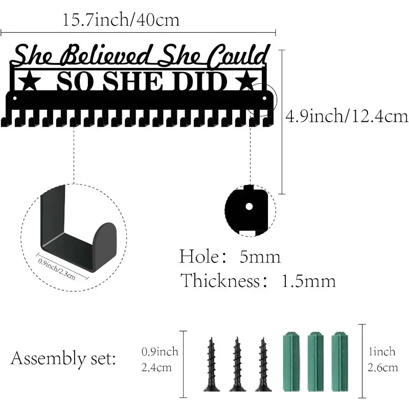 1 st medaljhållare Display Hanger Rack Sport Hon trodde att hon kunde så att hon gjorde metallväggmontering med 20 krokar