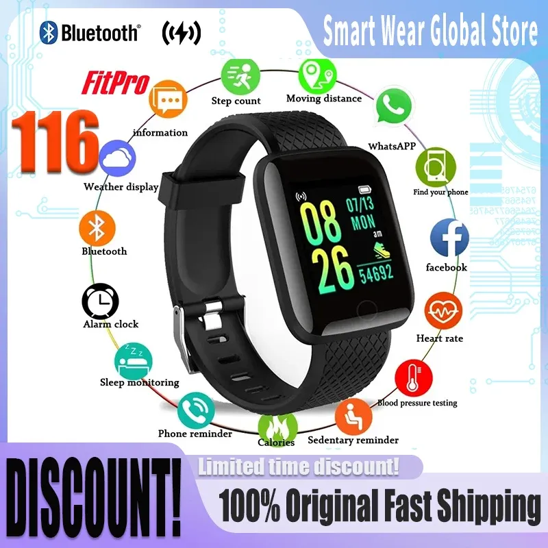 116 Plus Smart Watch pour Xiaomi Men Women Sport Smartwatch Pression de la pression artérielle Bluetooth Care Carelle Monitor Rappel Sleep