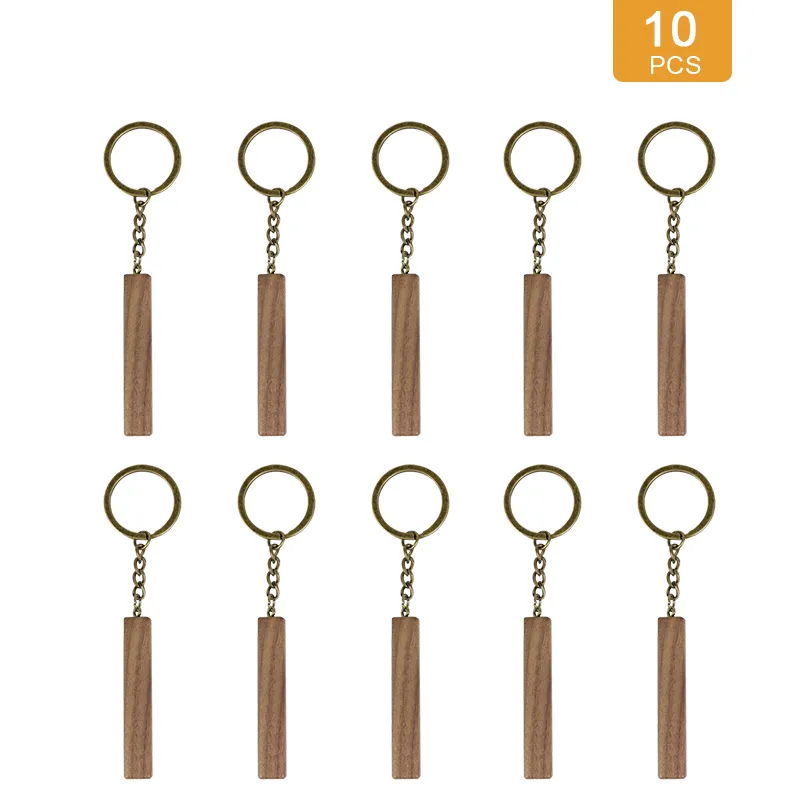 10 ensembles de clés de noix en cuir en cuir en cuir en noyer avec des anneaux en métal en fer et des fermoirs en cuir vintage haut de gamme