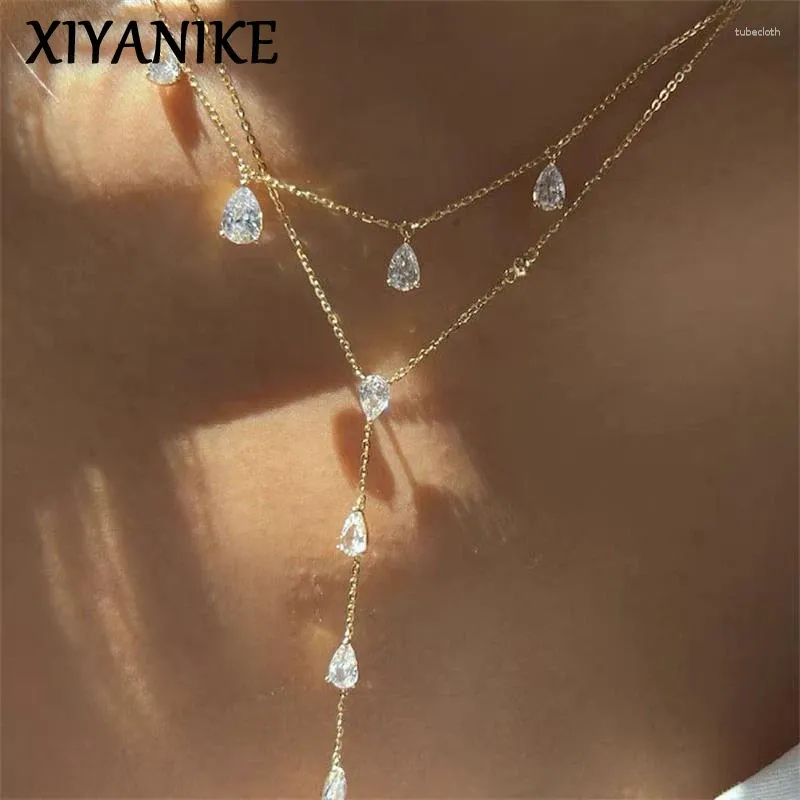 Collane a ciondolo xiyanike estate cristallo lungo collana di nappa per donna ragazza coreana gioielli lady regalo festa nozze collier femme