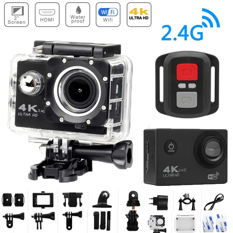 Cameras 4K Ultra HD Action Camera Cam Wifi Remote Control 12MP Digital Camera 170 Wide Angle Waterproof Underwater 30M DV Sports Camera