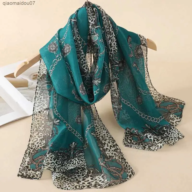 Sjalar Ny modetryck design Kvinnor Silk Scarf Shawl Elegant pannband Bekväm bandage Bodband Chiffon Muslim Packaging Scarfl2404