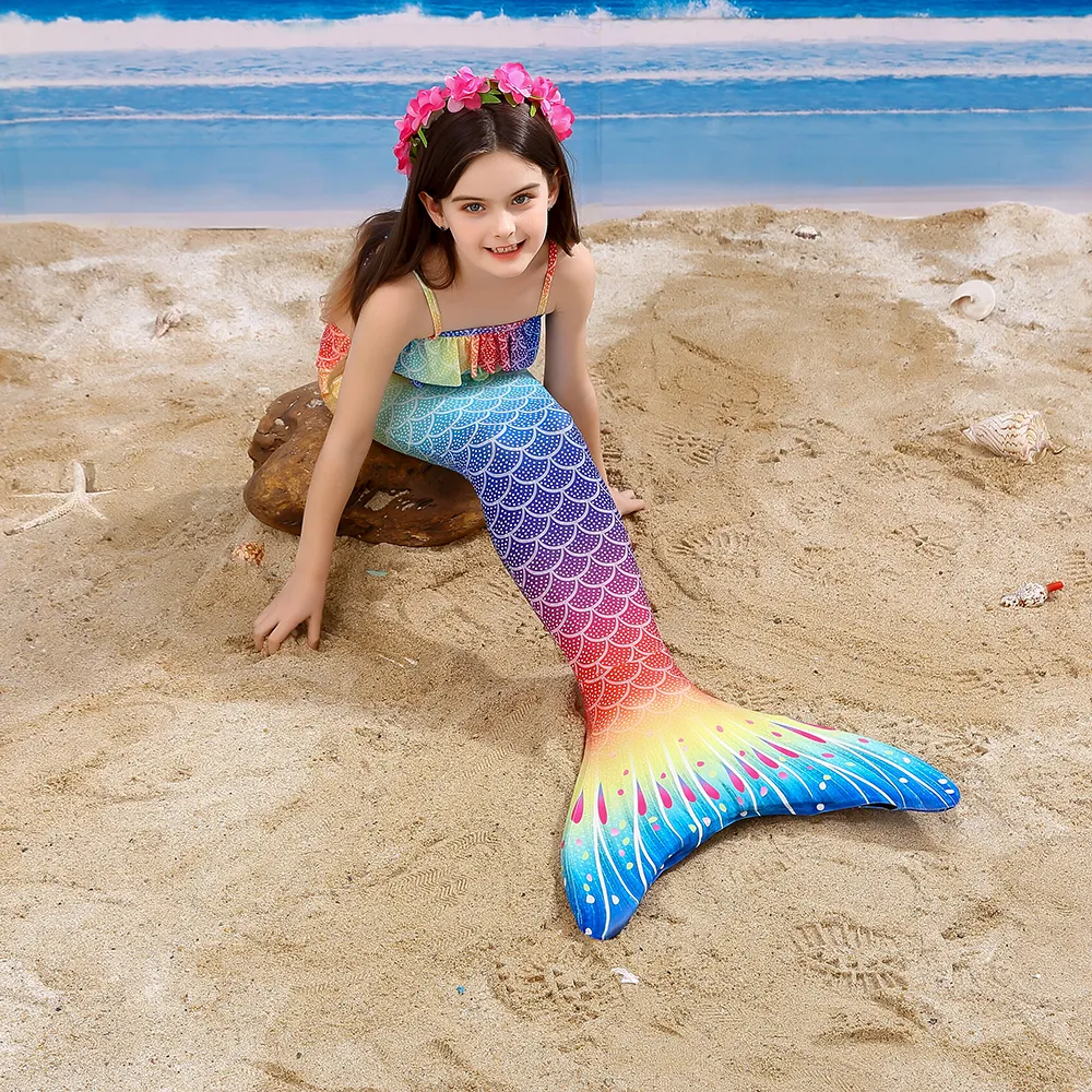 DNFUN Costume Da Sirena Per Bambine, Bikini Con Coda E Monopinna, Taglie 110-170, Per Piscina E Cosplay, Set 2-4 Pezzi
