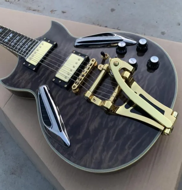 Özel Archtop Johnny Bir Siyah Kapitone Akçaağaç Yarı İçi Body SG Elektro Gitar Bigs Tremolo Kuyruk Yayını Altın Donanım Siyah Pickg560711