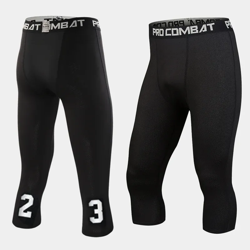 Mens Cropped Running Pants Quick Dry Workout Athletic Leggings for Gym Basketball