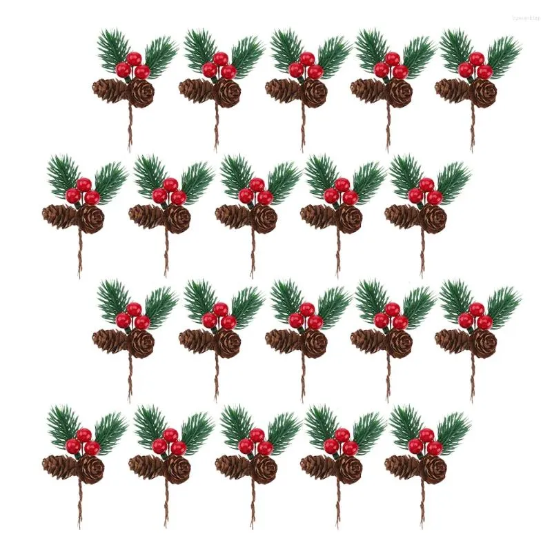 Fleurs décoratives 20 pcs Artificiel Red Pine Cone Pendant Christmas Decor Deecles Need Tiches PVC