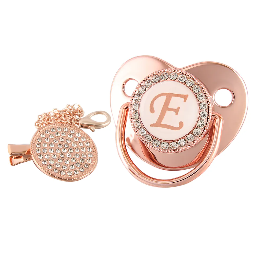 Newborn Baby Pacifier Clip Chain Rose Gold Bling Silicone Infant 