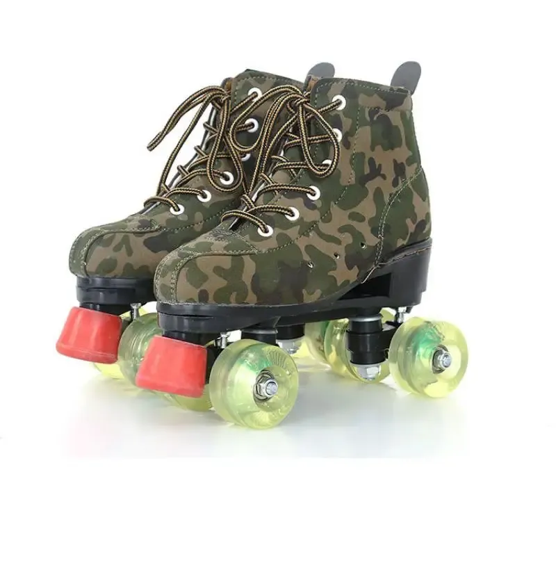 Camouflage Quad Roller Skate Sapatos adultos homens adultos piscando linhas duplas 4 rodas patins ao ar livre skate esporte tênis 2024