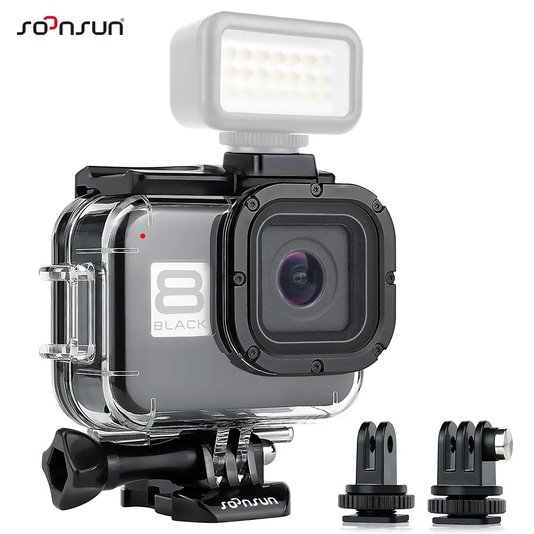 Kameralar Soonsun 60m su geçirmez konut çantası GoPro Kahraman 8 Siyah Sualtı Kabuğu Koruyucu Konut, GO Pro 8 Kılıfı için Soğuk Ayakkabı ile