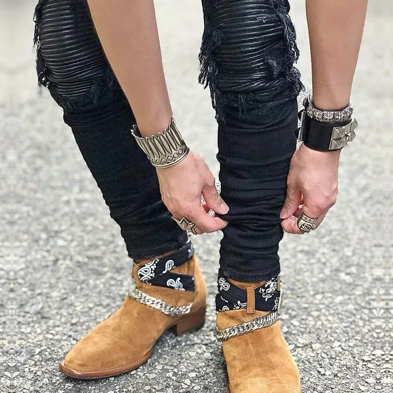 Сапоги мужские ботинки европейская и американская личность модная ковбой ковбой Martin Boots Chain Boots Мужские олени -шоу -шоу сапоги