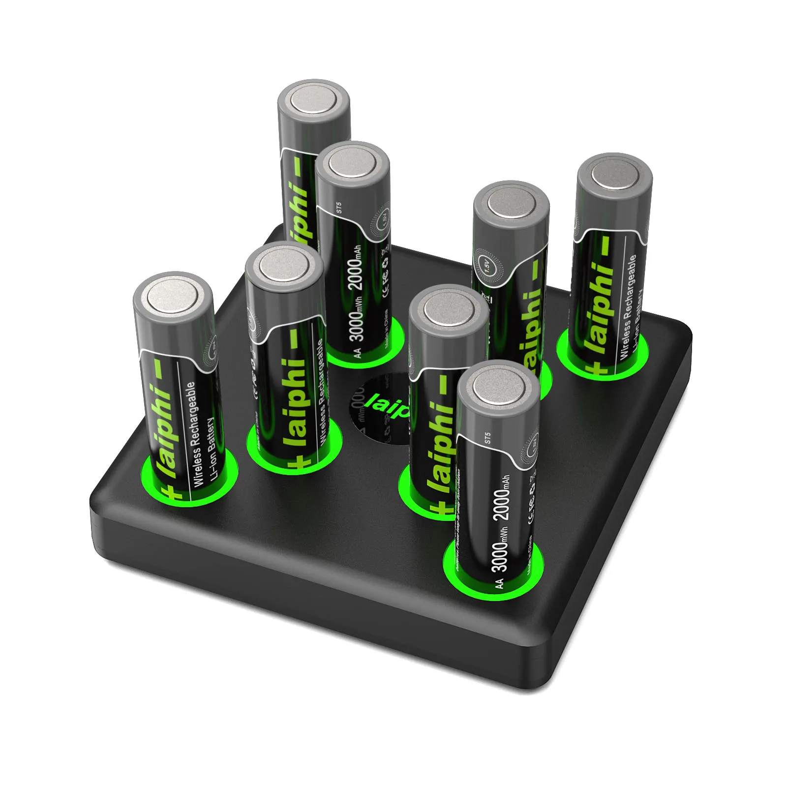 Laiphi 3000mwh au lithium Rechargeable AA Batteries, AA Battery 8 Slots Charger avec une batterie de 1,5 V