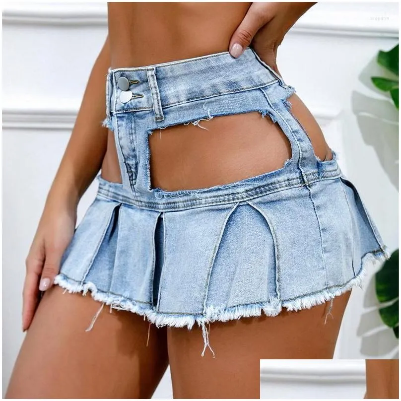 Rokken zomer dames korte mini rok uitgehold uit je denimmeisje jeans danser nachtclub kostuum vrouwelijke drop levering dhe3x