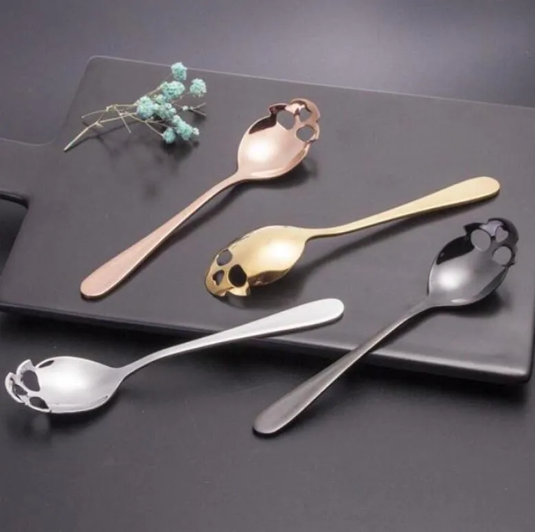 Sugar Skull Tea Spoon Rostfritt stål Kaffeskedar Dessert Spoon Ice Cream Tabeller Ful Flatware Spoon Kitchen Accessories EWB5616561