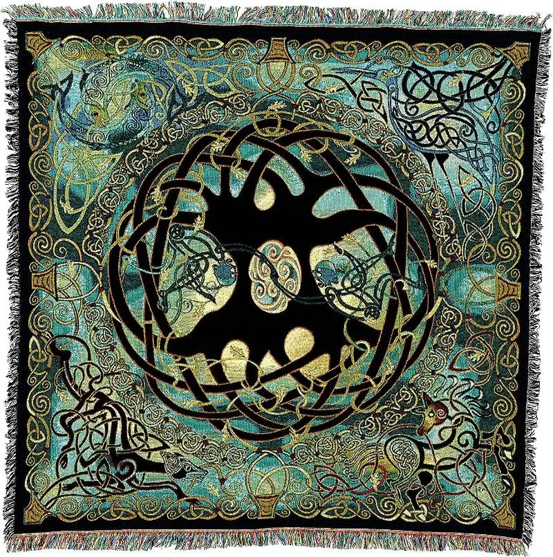 Couvertures arbre de vie par Jen Delyth - Cadeau de tapisserie carré cadeau tissé du coton aux États-Unis (54x54) Cobija de Plim Tapis de tapis de tapis