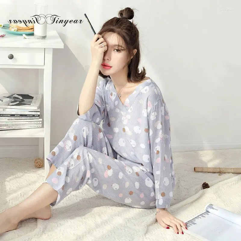 Home Clothing Tinyear Women's Long Sleeve Cotton Pajama Sets Ladies 2 Piece Pajamas Comfortable Womens Pjs