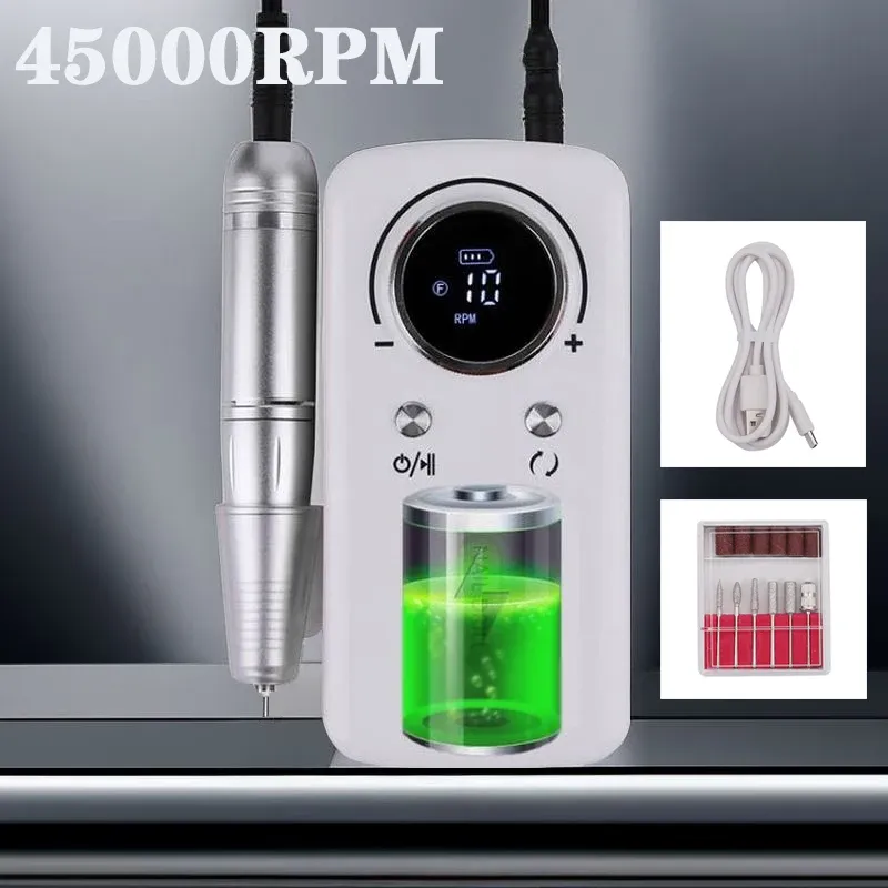 45000 rpm höghastighet nagelborrmaskin uppladdningsbar nagelfil naglar tillbehör gel nagellack slipmaskin med LCD -skärm lågt brus