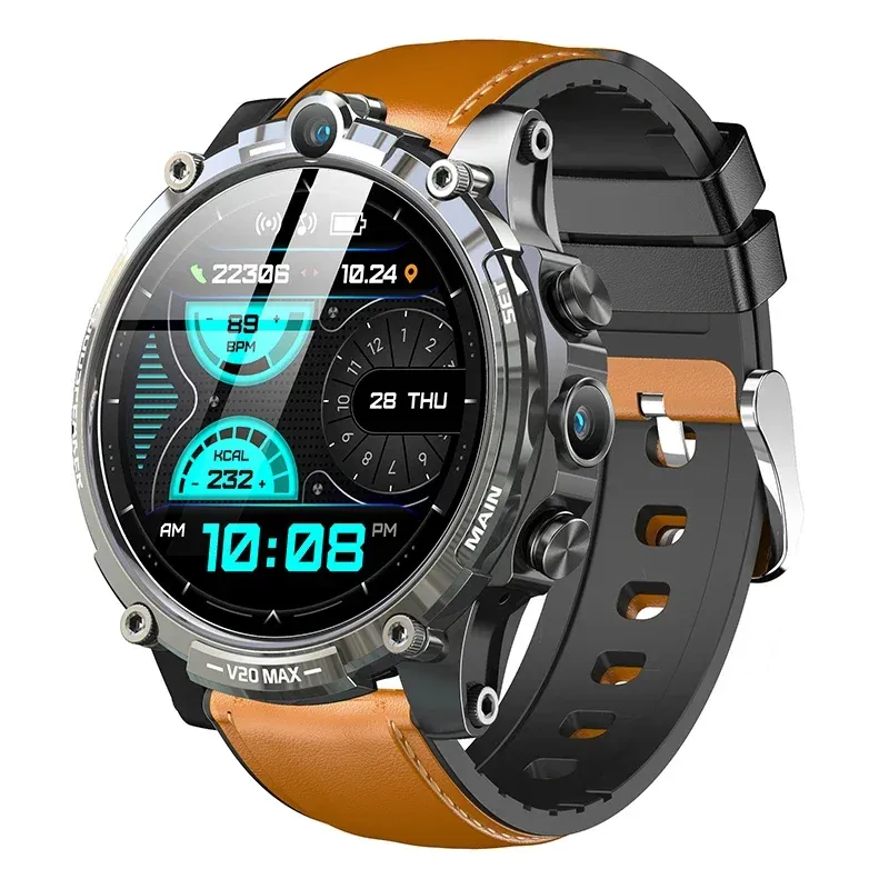 2024 Nouvelle carte SIM 4G Smart Watch V20 avec NFC Dual Camera WiFi GPS Positionnement de la santé Surveillance de la santé