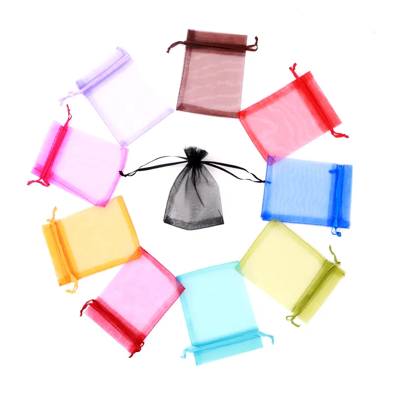 10pcs (9 taille) sac-cadeau bijoux emballage emballage organza poche bijoux emballage sac d'anniversaire décor de fête de mariage