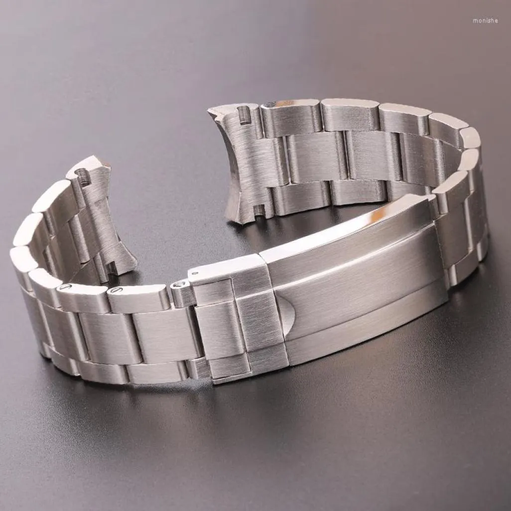 Titta på band 20mm 316L Rostfritt stål Watchbands Armband Silver Borstat Metal Curved End Ersättning Link Distribution Clasp Strap4514725