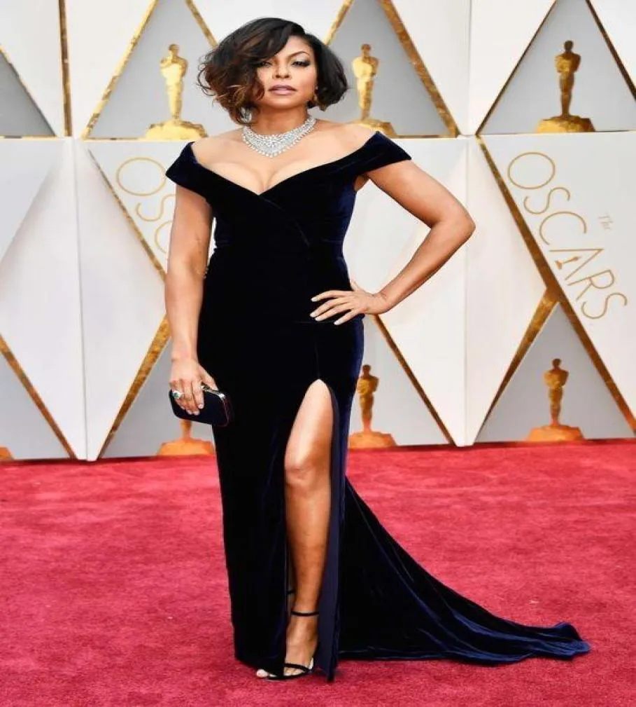 Taraji P Henson 89. Oscar Denizkızı Siyah Gece Elbisesi Ünlü Süpürme Tren Uzun Resmi Parti Elbisesi Özel Made Plus Boyut6049214