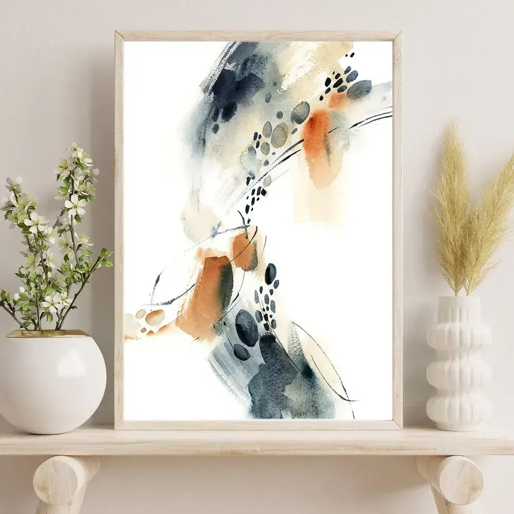 Abstract Watercolor Painting Blue Rust Natura Art Print Nordic Posters Canvas Wall Pictures for Modern Living Room Home Decor