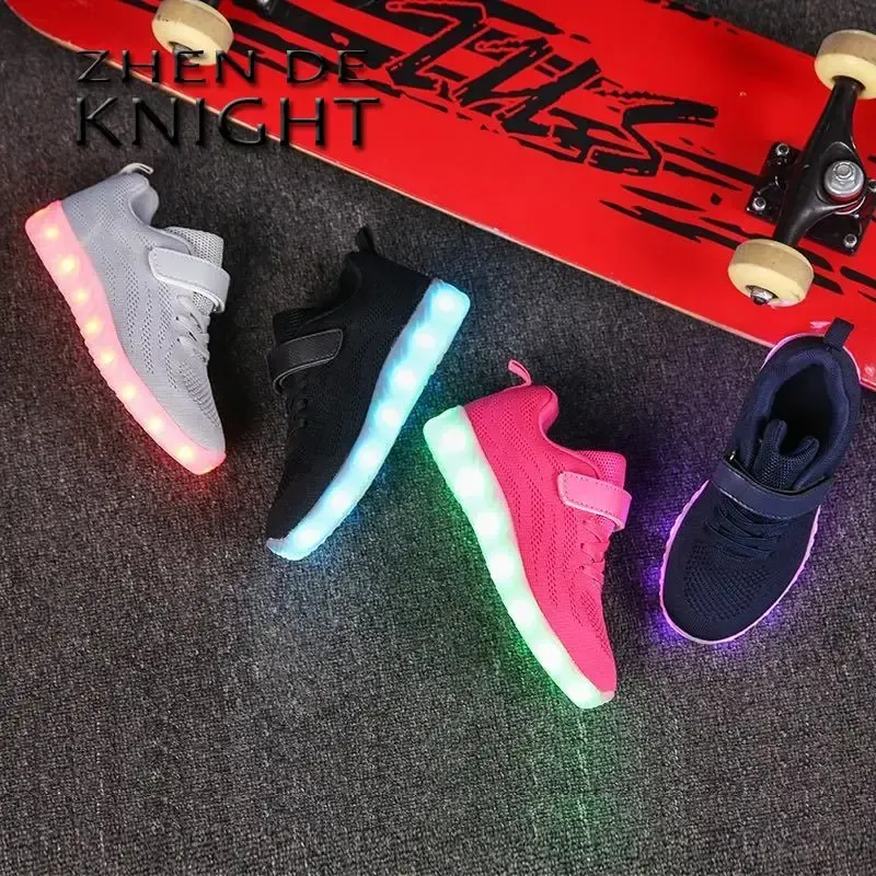 Sneakers barn sommarskor led sneakers USB uppladdningsbara andningsbara barn casual skor lyser upp skor för pojkar och flickor