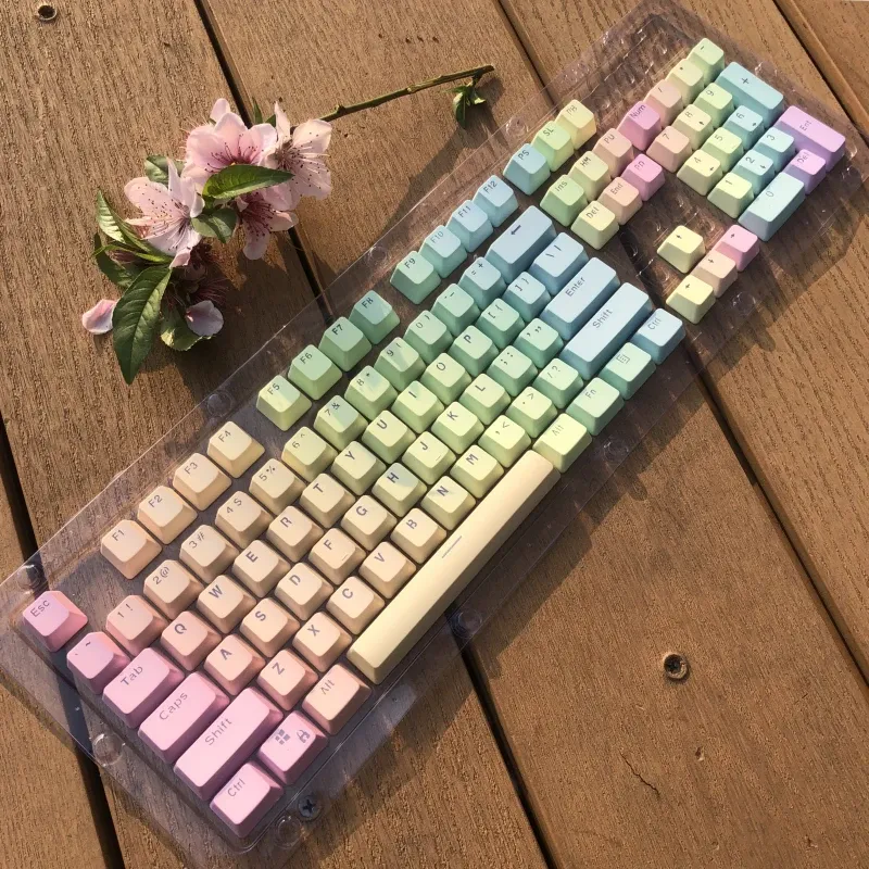 Tillbehör 104 Keys Rainbow Gradient OEM Profile PBT KeyCaps för MX Switch Mechanical Keyboard RGB Gaming Backbellit KeyCap Custom Key Caps