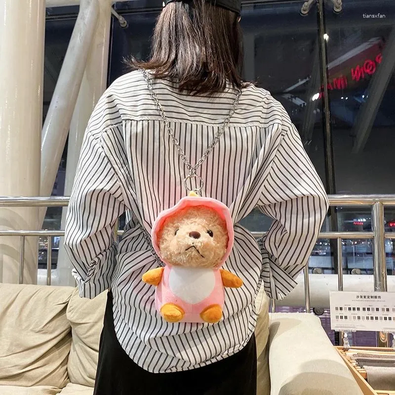 Omuz çantaları sevimli kadınlar peluş ayı crossbody çanta kızı kawaii cusual kürk moda zinciri messenger Japon Kore tarzı