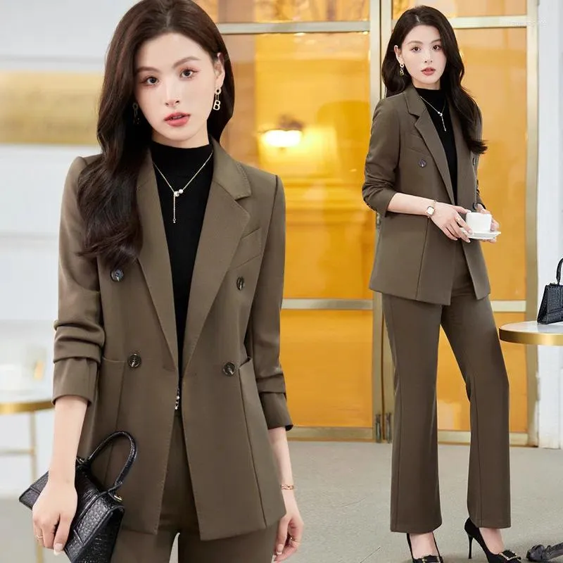Tweedelige broek voor dames 2024 Koreaanse stijl Lange mouw Professionele op maat gemaakte pak formele broek interview Sales werkkleding 9655