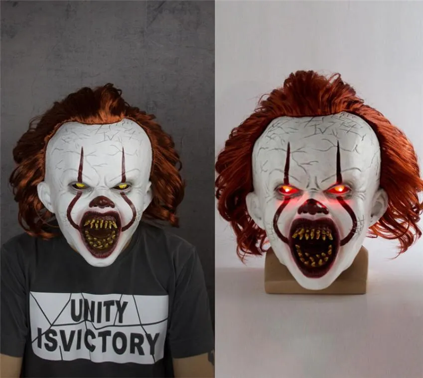 LED -skräck Pennywise Joker Mask Cosplay Stephen King It Chapter Two Clown Latex Masker Hjälm Halloween Party Props Deluxe7906543