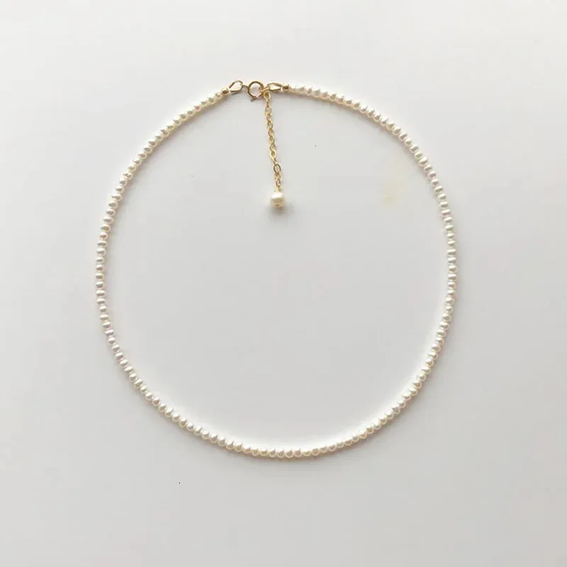 Naturligt sötvatten pärla oregelbunden liten pärla källkedja slank minimalistisk vild 925 sterling silver lås halsband 240409