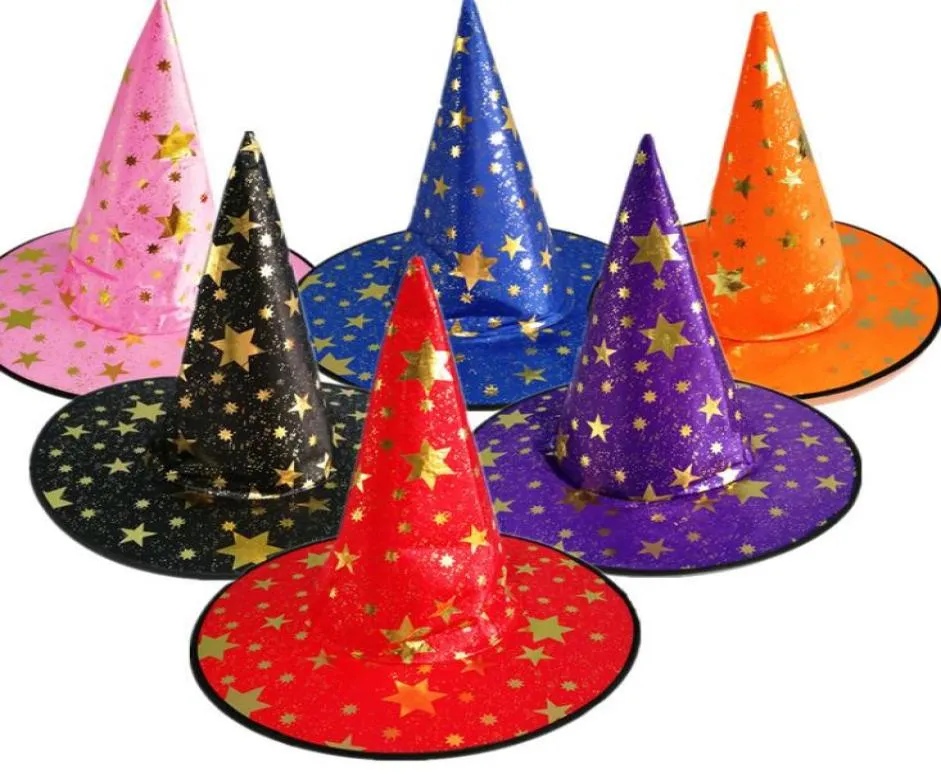 Halloween Witch Pointed Cap Costumes Party Decoration Hats Witch Wizard Star Hats For Kids Women Whole Party Supplies4802306