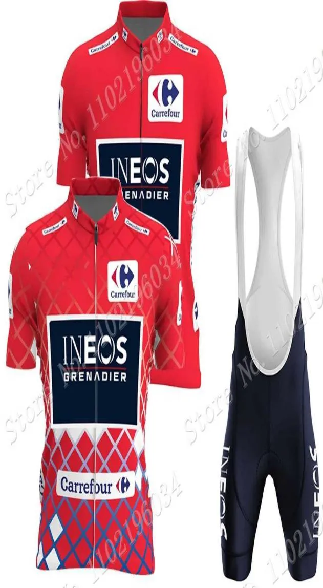 جيرسي جيرسي مجموعات INEOS GRENADIER TEAM CYCLING JERSEY مجموعة إسبانيا Tourvuelta Red Clothing Road Stirts Suit Bicycle Tops ROPA1497876