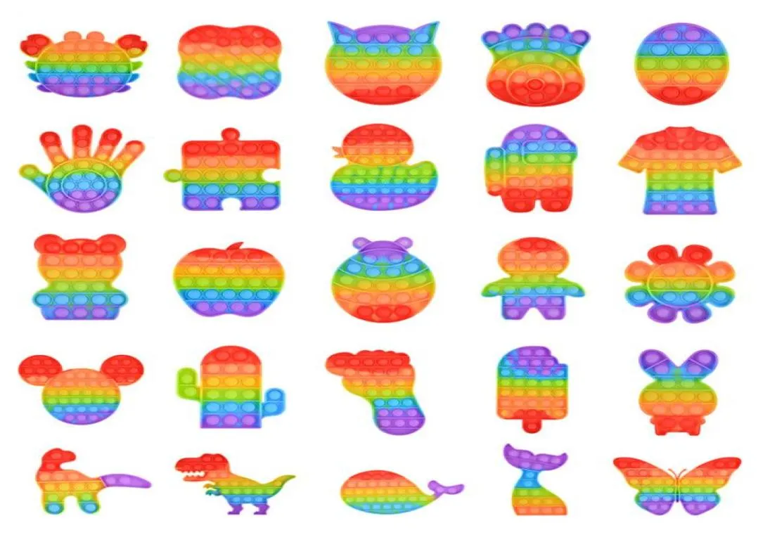 Tüm Tasarım Gökkuşağı Renk Kabarcığı Fidget Duyusal Oyuncak Yetişkin Çocuk Masaüstü Parti Oyunu Komik Antistress Dekompresyon Oyuncakları Hediye2815211