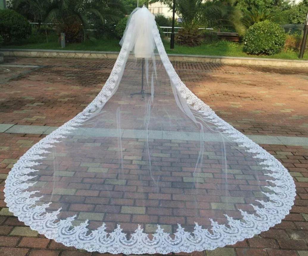 Twolayer Kathedrale Länge Langer Brautschleifer Tüll Applique Hochzeitsschleier maßgeschneiderte Bride039s Veil Brautzubehör mit COM7991683