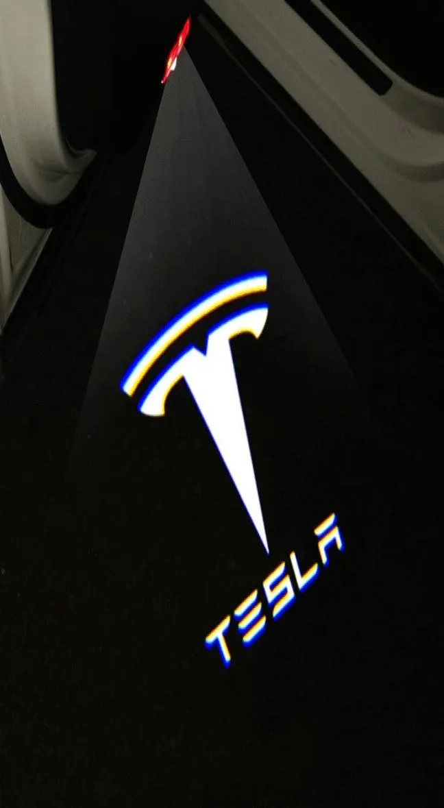 2 stks Tesla Model S 3 x Y LED Logo Badge Emblem Licht laatste upgrade Nonfade autodeur welkom projector laser spook schaduw lamp8713486