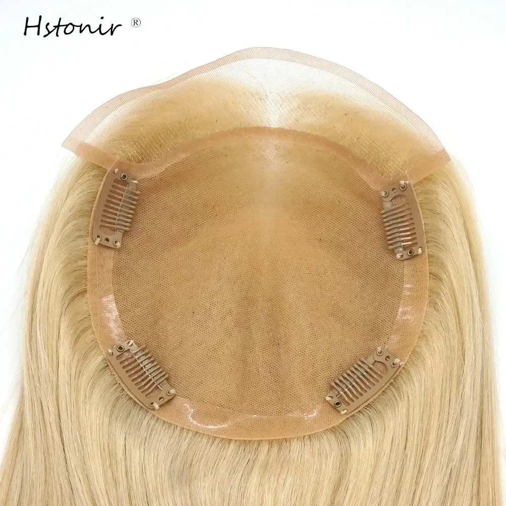 Toppers hstonir toupee naturligt hår peruk 100% kvinnors mänskliga topper hårstycke för hår silk bas spets front europeisk remy hår kippa tp31