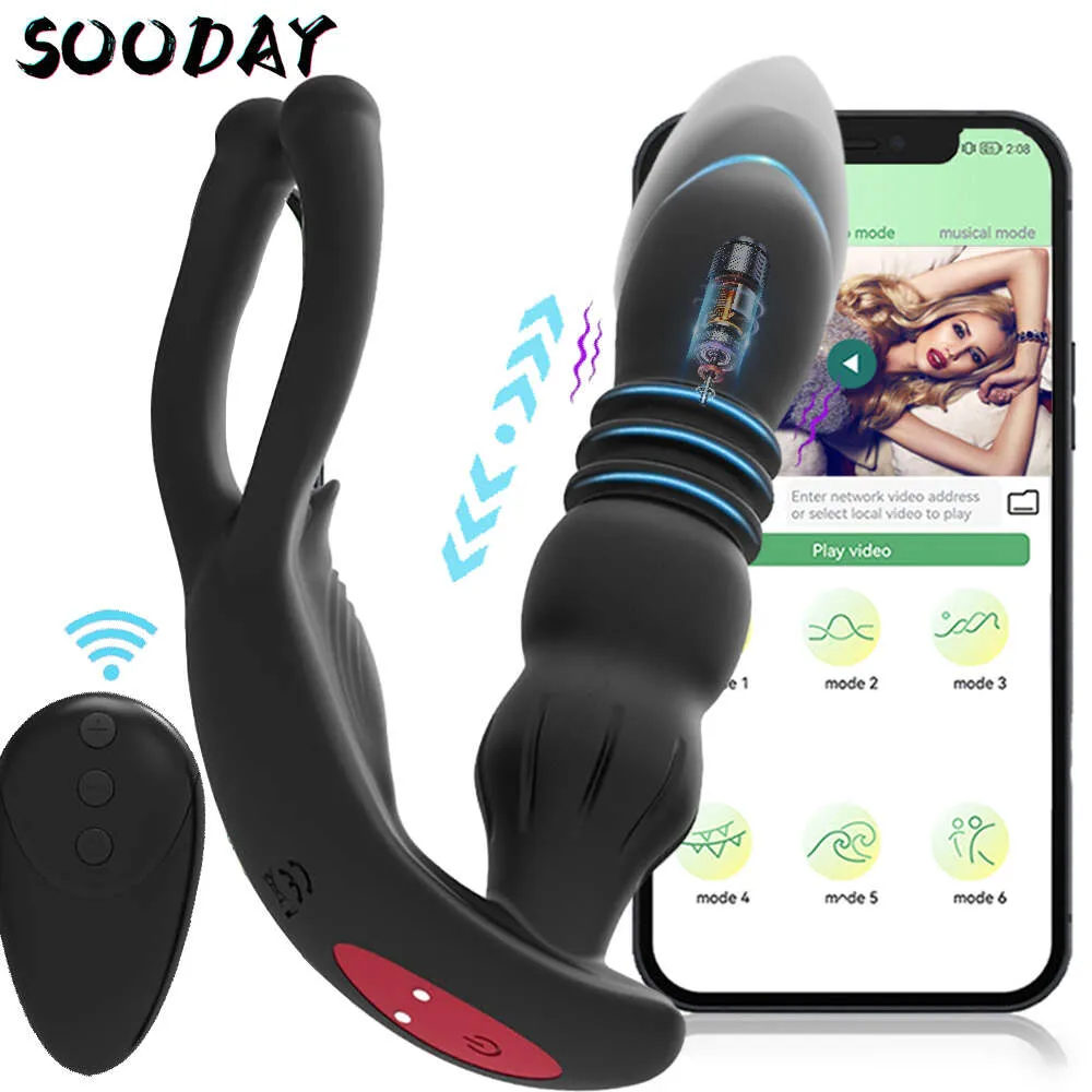 Massageador masculino massageador Bluetooth App Vibrator for Men Gay Anal Plug Plug Plug Remote Butt Plug Sexy para casais