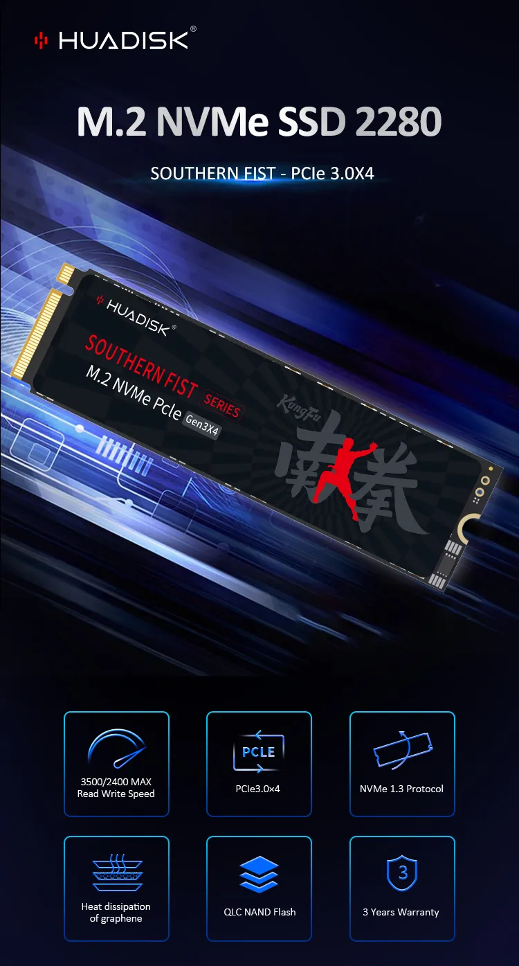 HUADISK NVMe M2 SSD - 1TB to 128GB, PCI-e 3.0X4 ssd solid