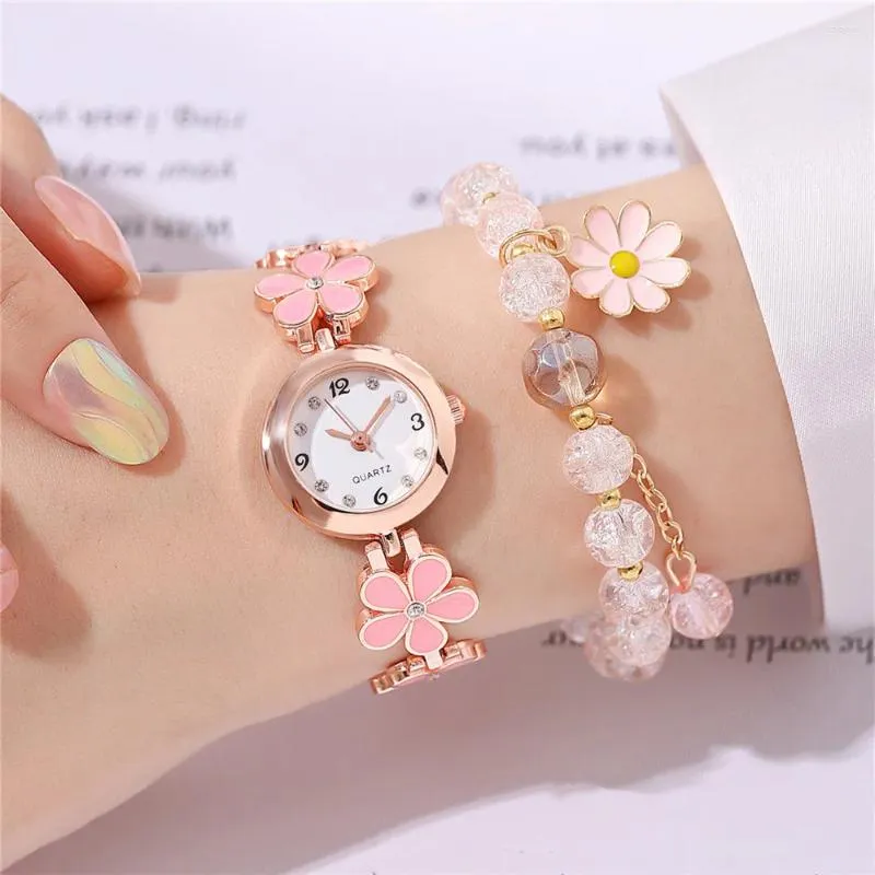 Armbandsur Sweet Flower Style Rhinestone Quartz Women Armband Watch